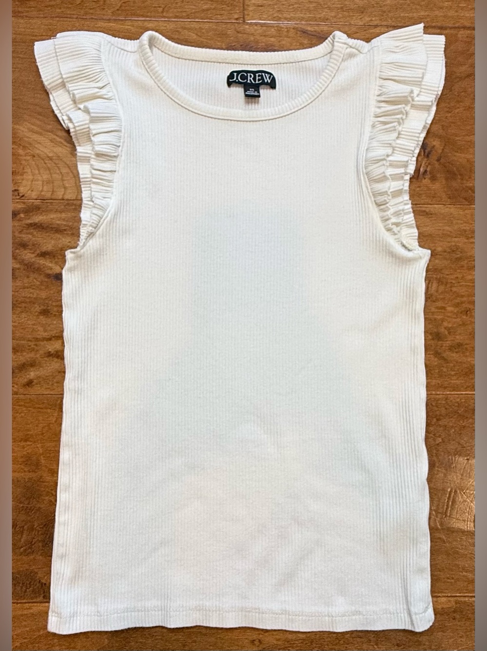 J.Crew Ivory Ribbed Ruffle Sleeve Knit Top XS Soft Stretch Flutter Tank